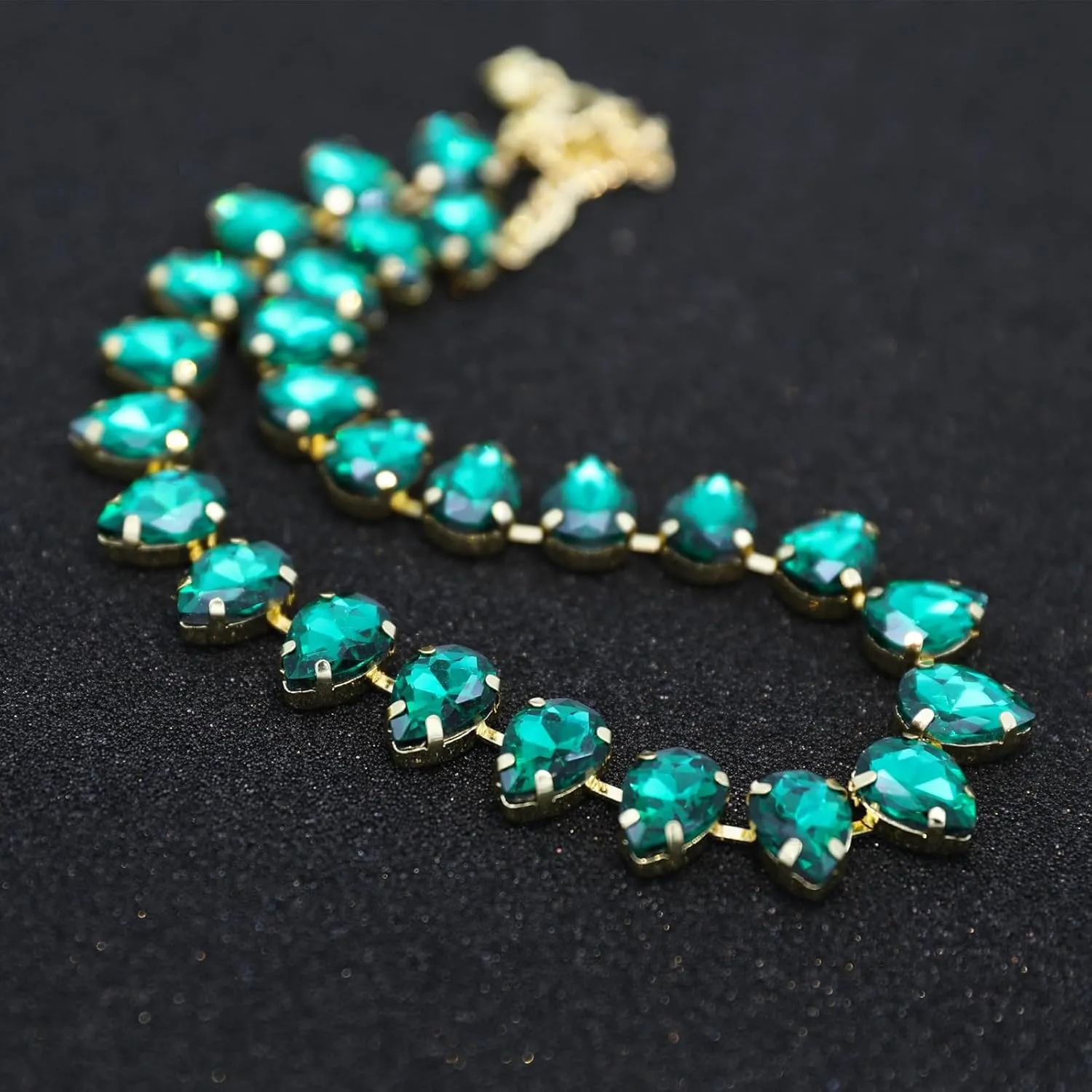 Crystal Rhinestone Choker Collar Necklace for Women Emerald Statement Piece Sparkly Colorful Crystal Neck Gold Chain Necklace