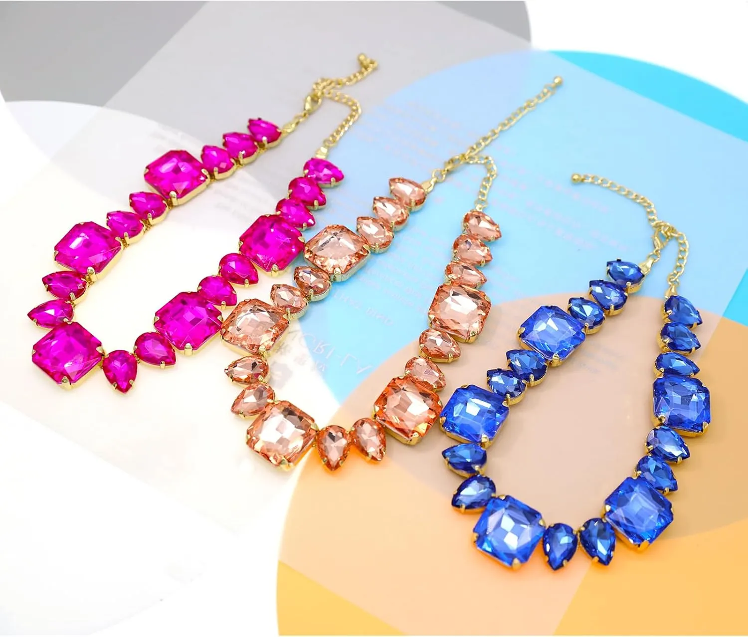 Crystal Rhinestone Choker Collar Necklace for Women Emerald Statement Piece Sparkly Colorful Crystal Neck Gold Chain Necklace
