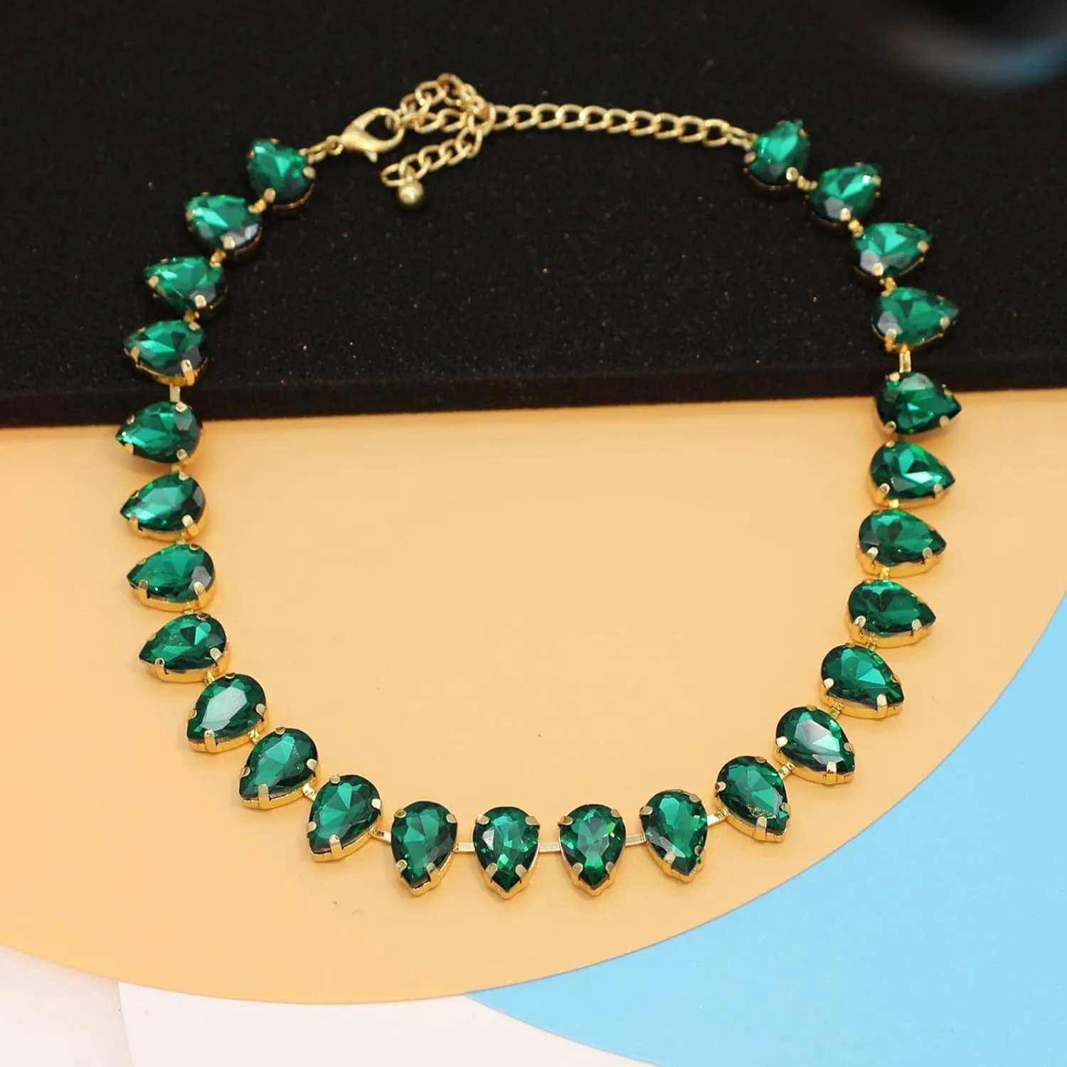 Crystal Rhinestone Choker Collar Necklace for Women Emerald Statement Piece Sparkly Colorful Crystal Neck Gold Chain Necklace