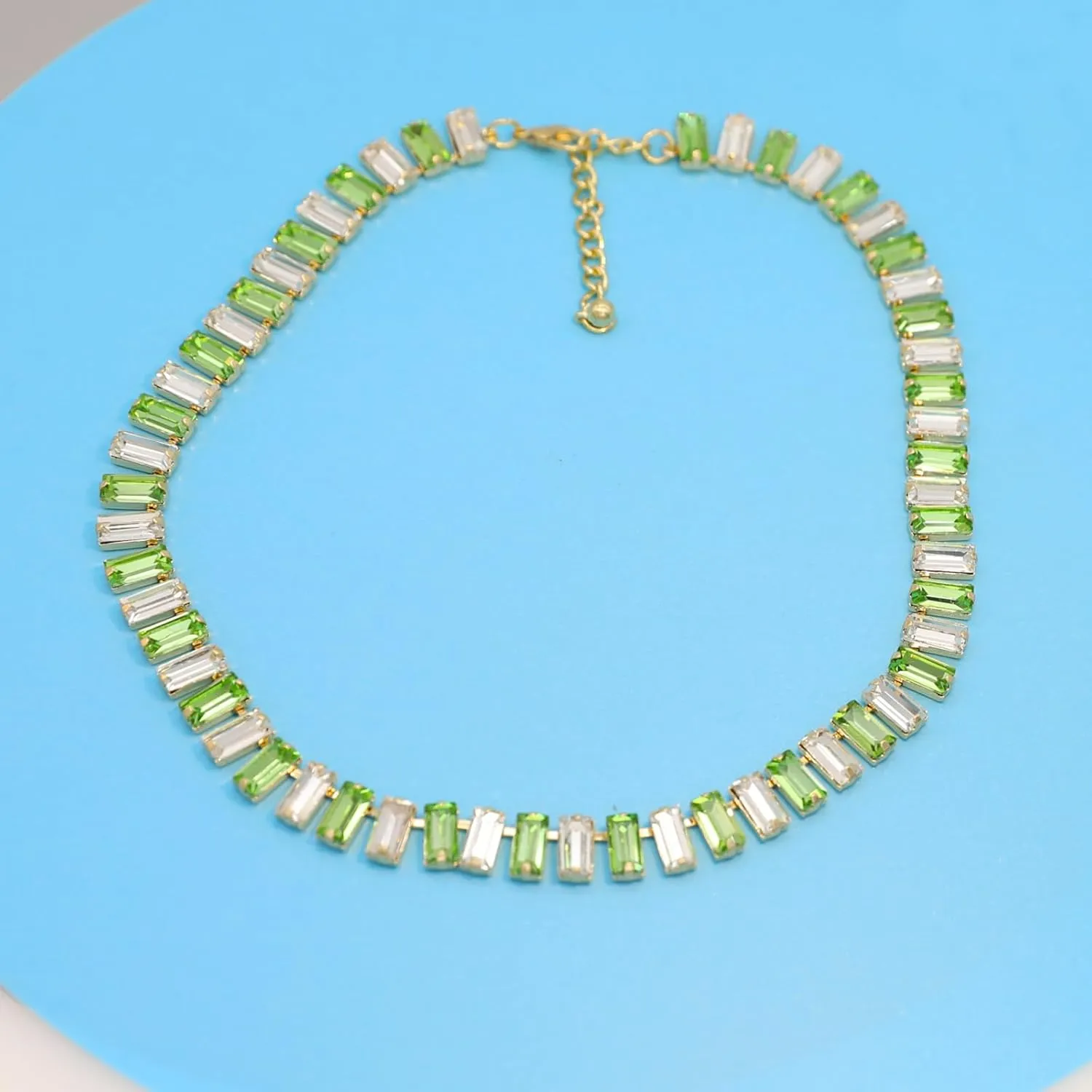 Crystal Rhinestone Choker Collar Necklace for Women Emerald Statement Piece Sparkly Colorful Crystal Neck Gold Chain Necklace