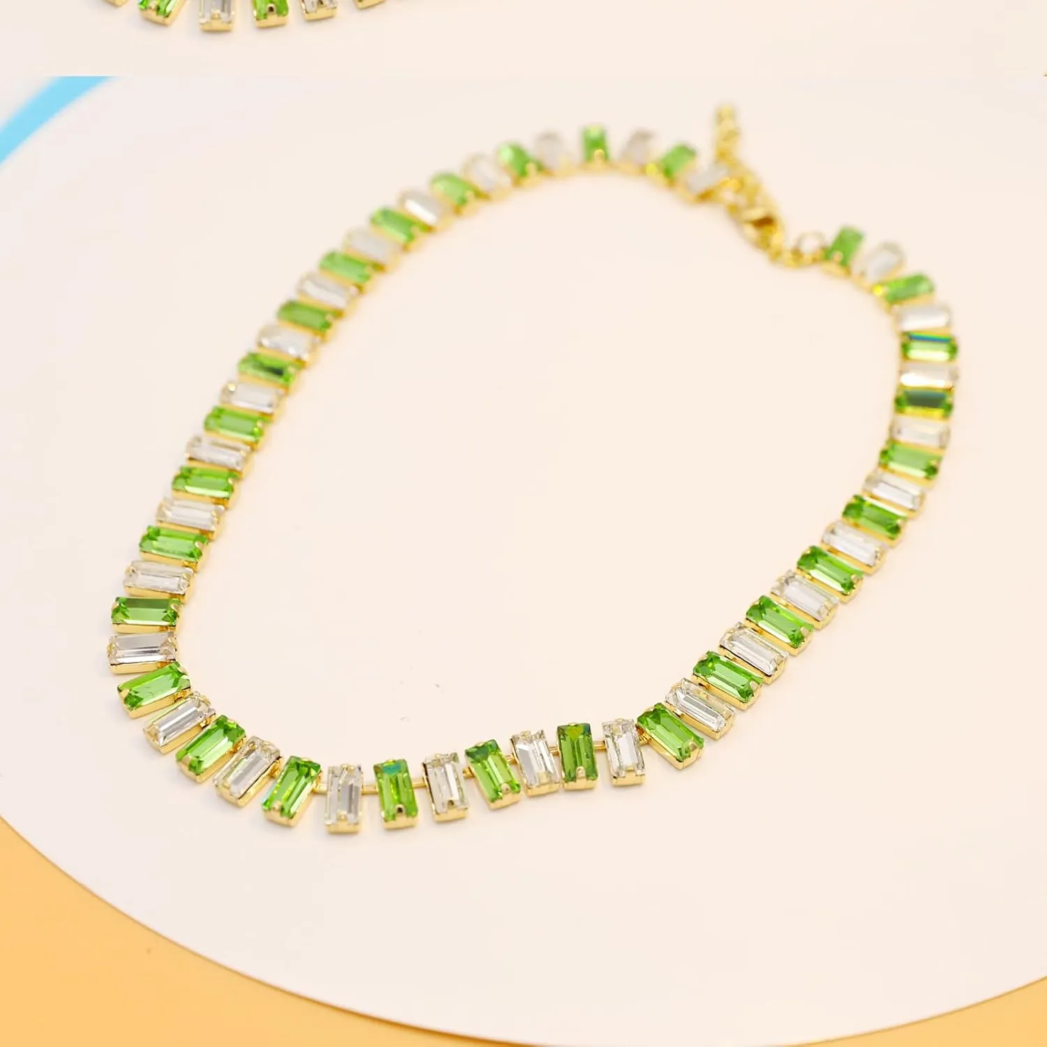 Crystal Rhinestone Choker Collar Necklace for Women Emerald Statement Piece Sparkly Colorful Crystal Neck Gold Chain Necklace