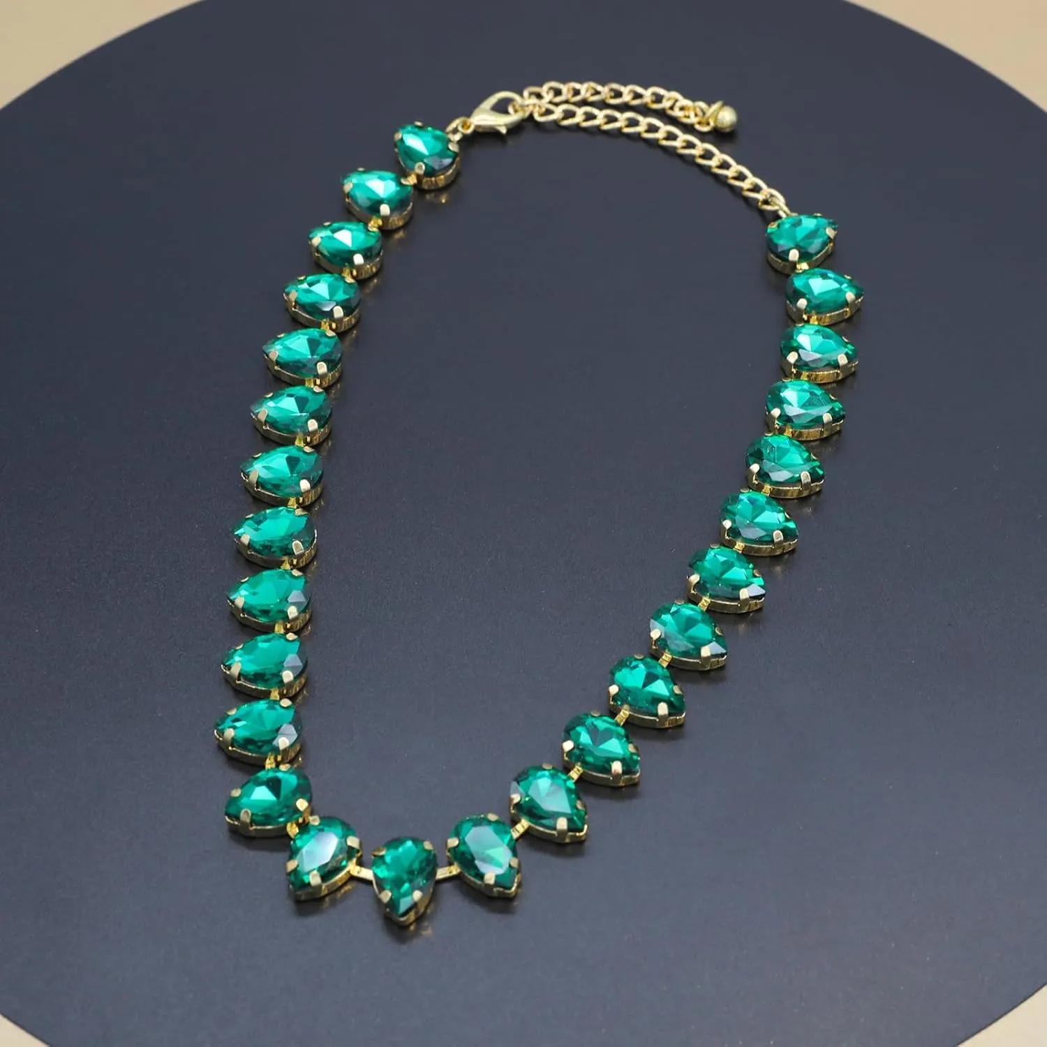 Crystal Rhinestone Choker Collar Necklace for Women Emerald Statement Piece Sparkly Colorful Crystal Neck Gold Chain Necklace