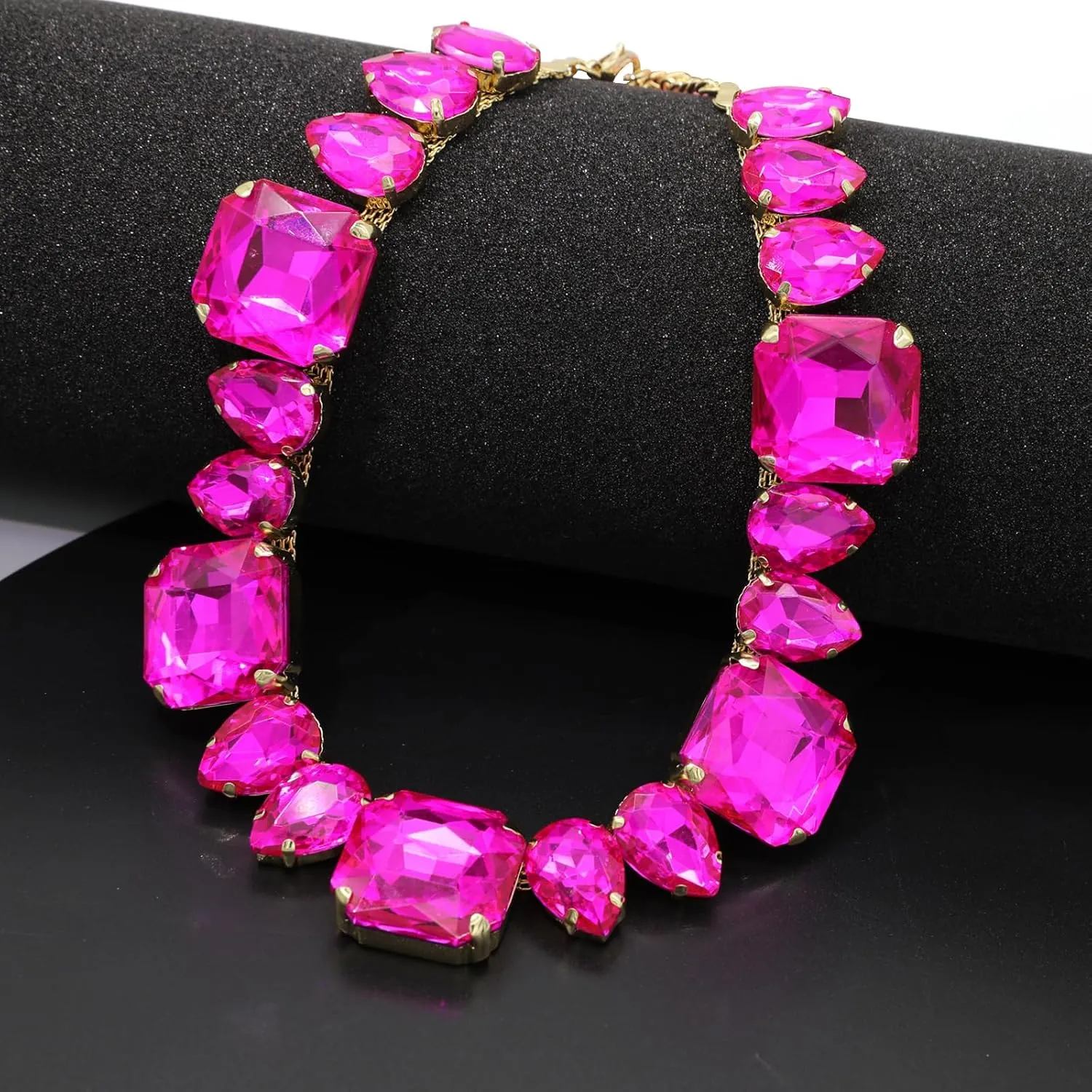 Crystal Rhinestone Choker Collar Necklace for Women Emerald Statement Piece Sparkly Colorful Crystal Neck Gold Chain Necklace