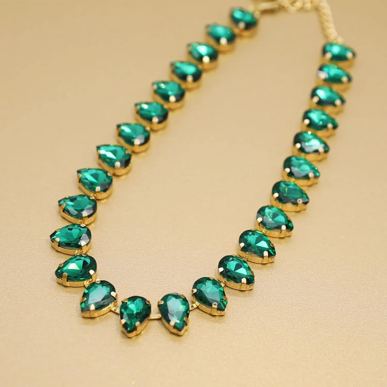 Crystal Rhinestone Choker Collar Necklace for Women Emerald Statement Piece Sparkly Colorful Crystal Neck Gold Chain Necklace