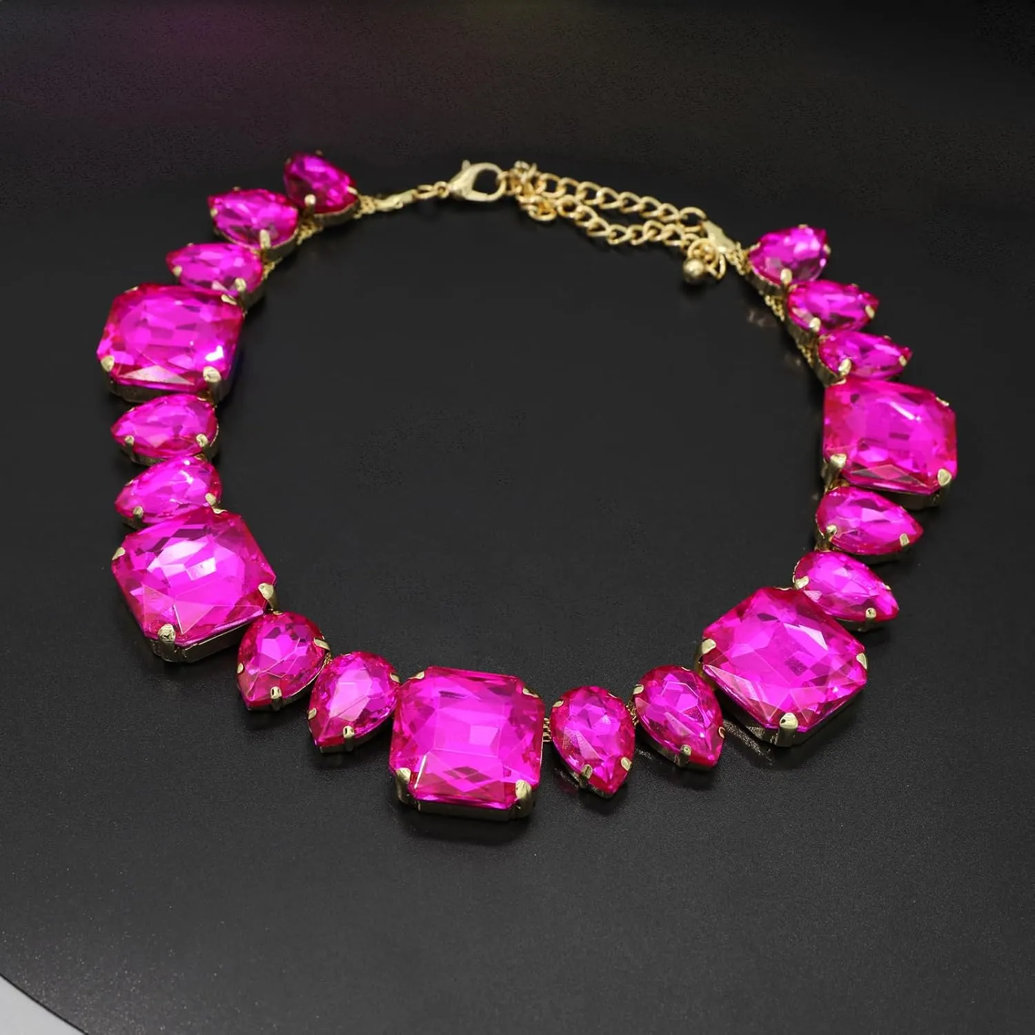 Crystal Rhinestone Choker Collar Necklace for Women Emerald Statement Piece Sparkly Colorful Crystal Neck Gold Chain Necklace