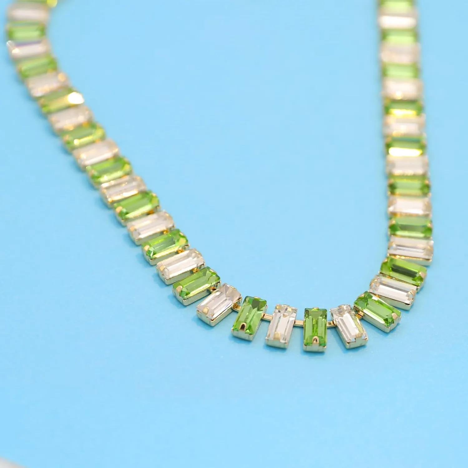 Crystal Rhinestone Choker Collar Necklace for Women Emerald Statement Piece Sparkly Colorful Crystal Neck Gold Chain Necklace