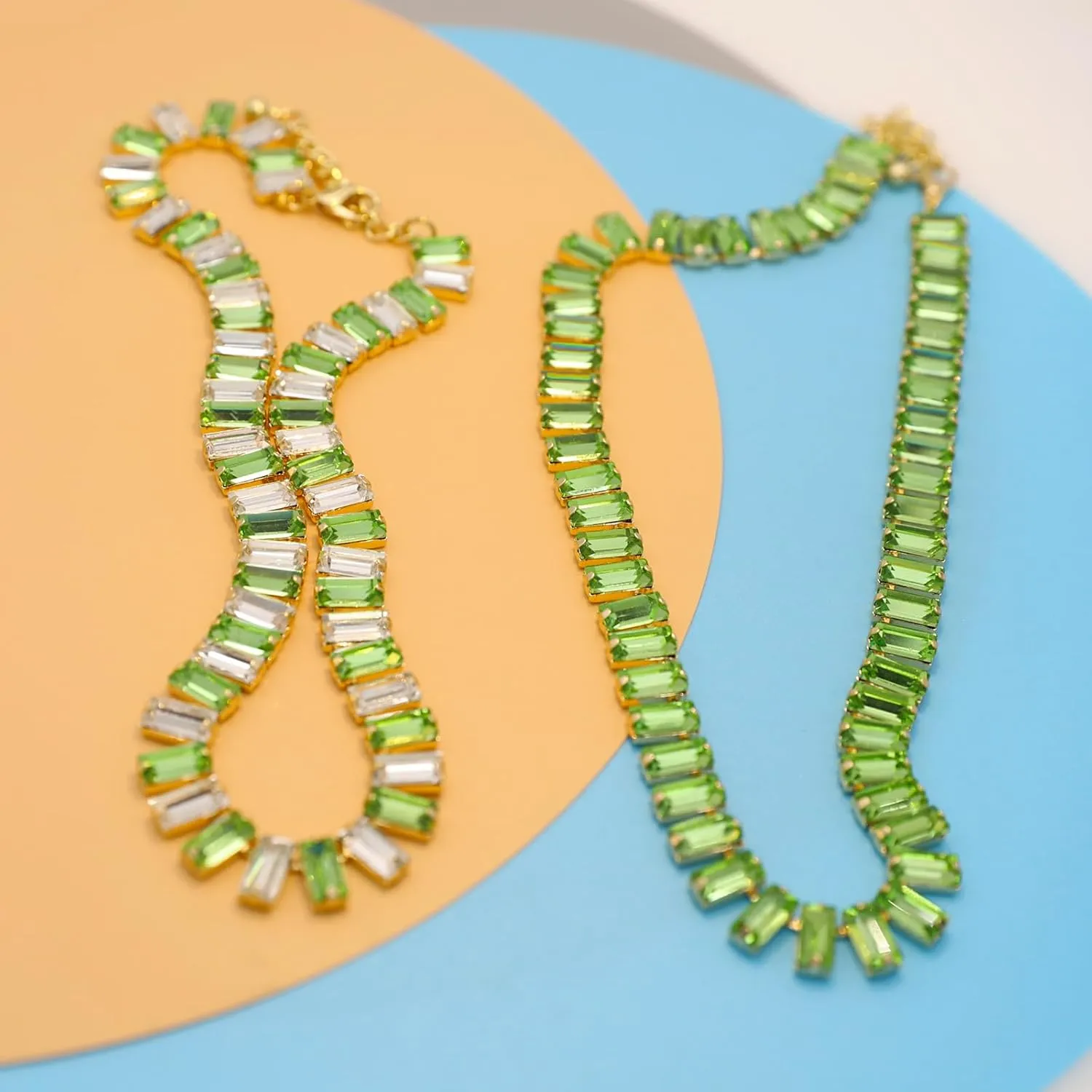 Crystal Rhinestone Choker Collar Necklace for Women Emerald Statement Piece Sparkly Colorful Crystal Neck Gold Chain Necklace