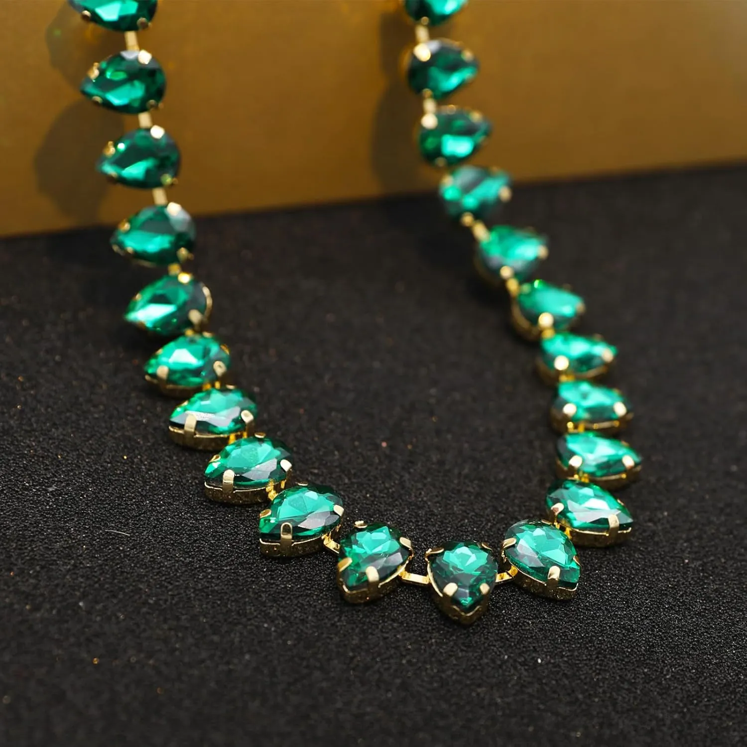 Crystal Rhinestone Choker Collar Necklace for Women Emerald Statement Piece Sparkly Colorful Crystal Neck Gold Chain Necklace