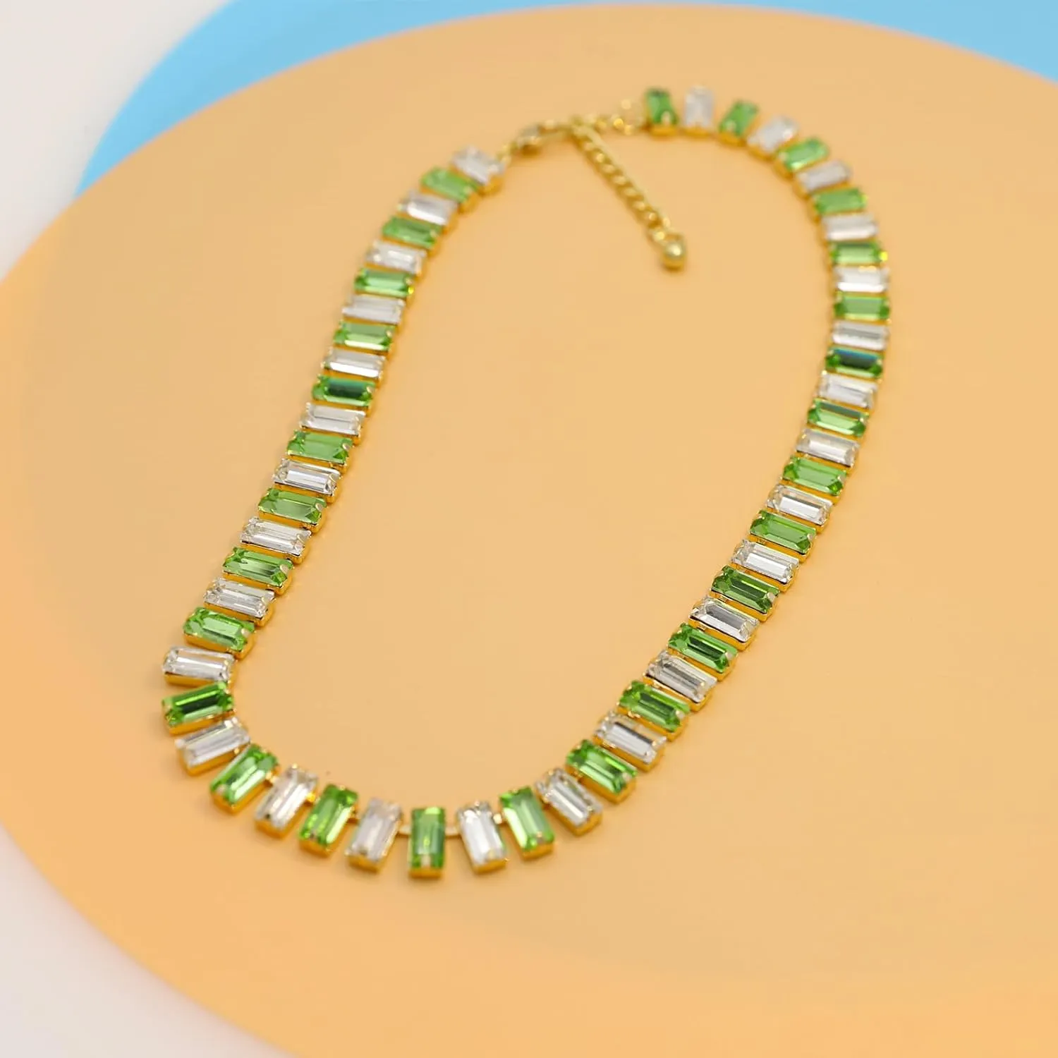 Crystal Rhinestone Choker Collar Necklace for Women Emerald Statement Piece Sparkly Colorful Crystal Neck Gold Chain Necklace