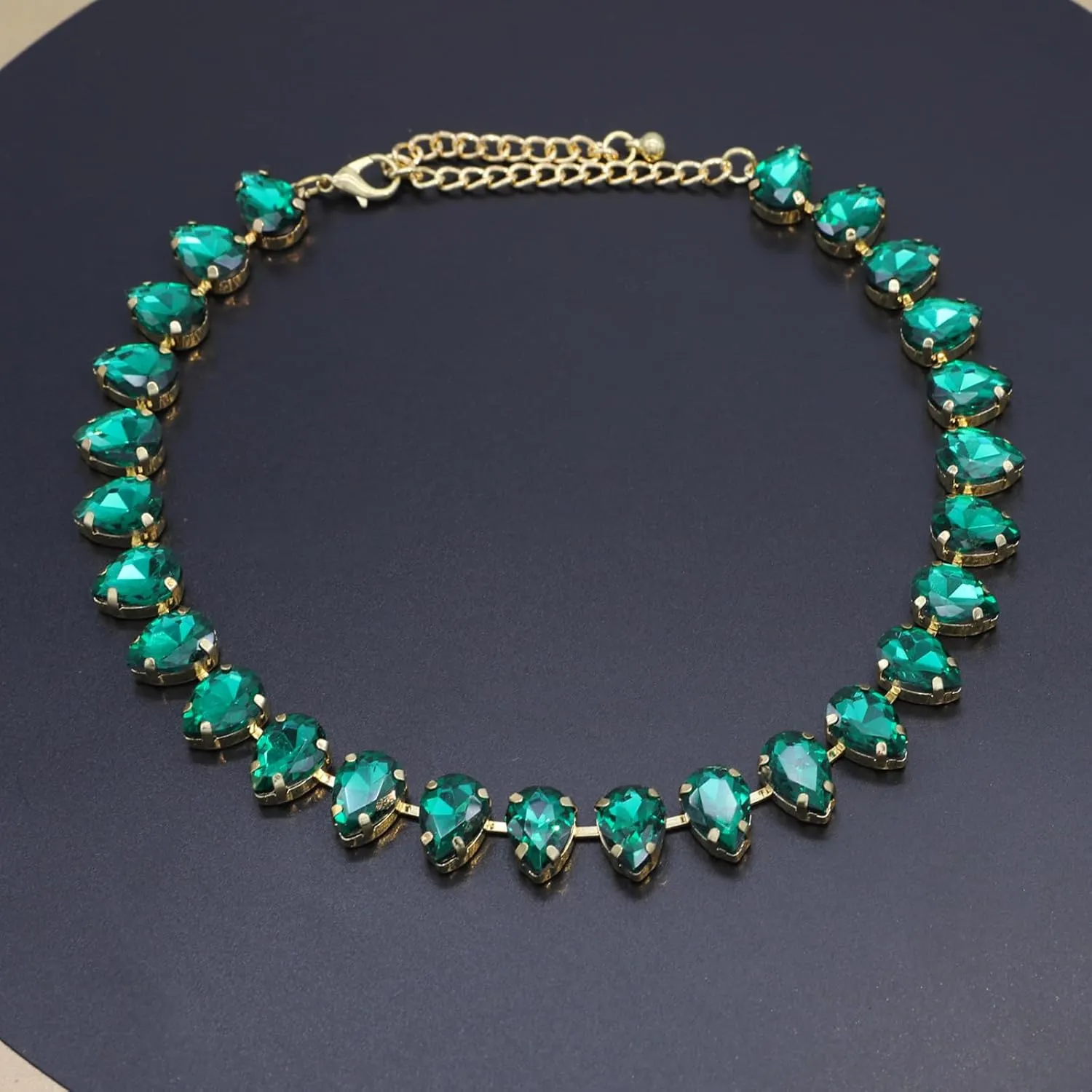 Crystal Rhinestone Choker Collar Necklace for Women Emerald Statement Piece Sparkly Colorful Crystal Neck Gold Chain Necklace