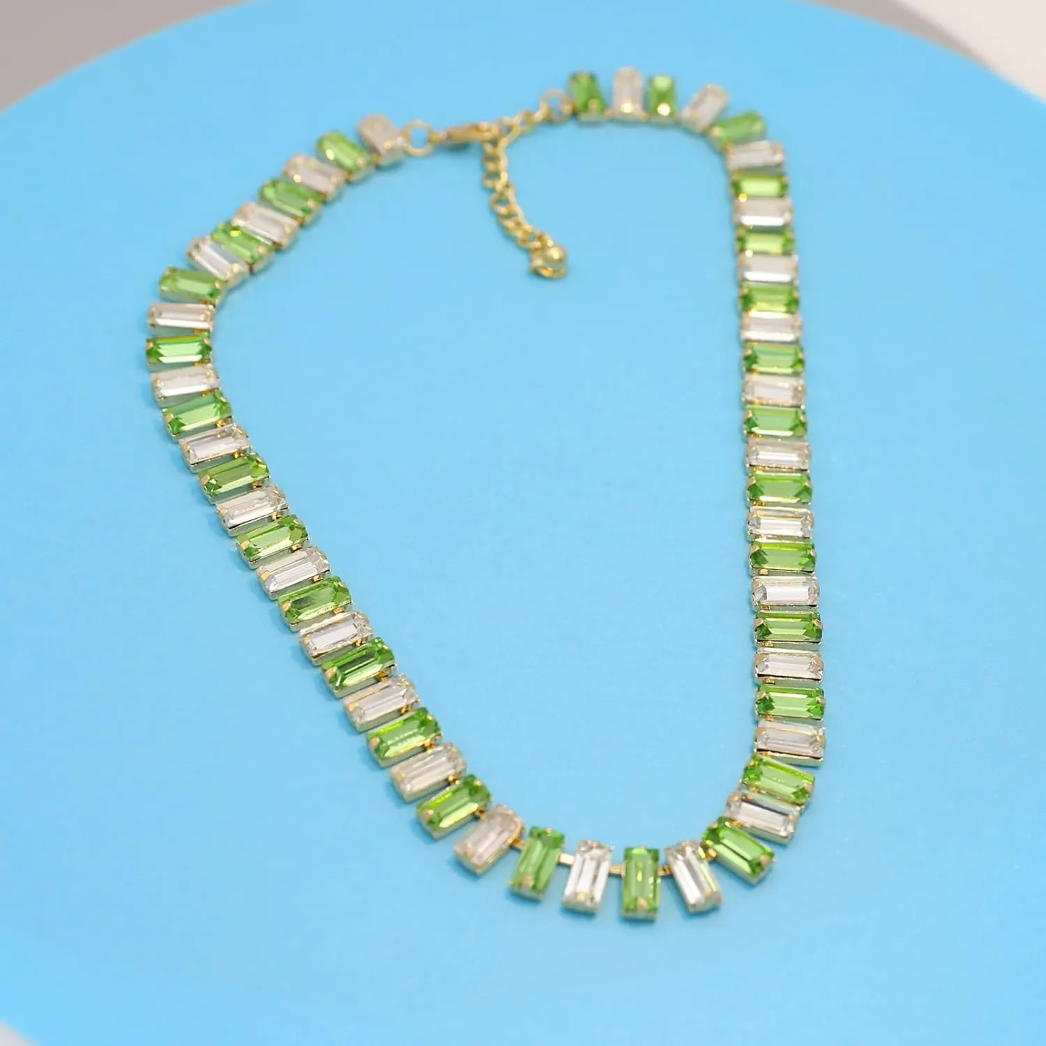 Crystal Rhinestone Choker Collar Necklace for Women Emerald Statement Piece Sparkly Colorful Crystal Neck Gold Chain Necklace