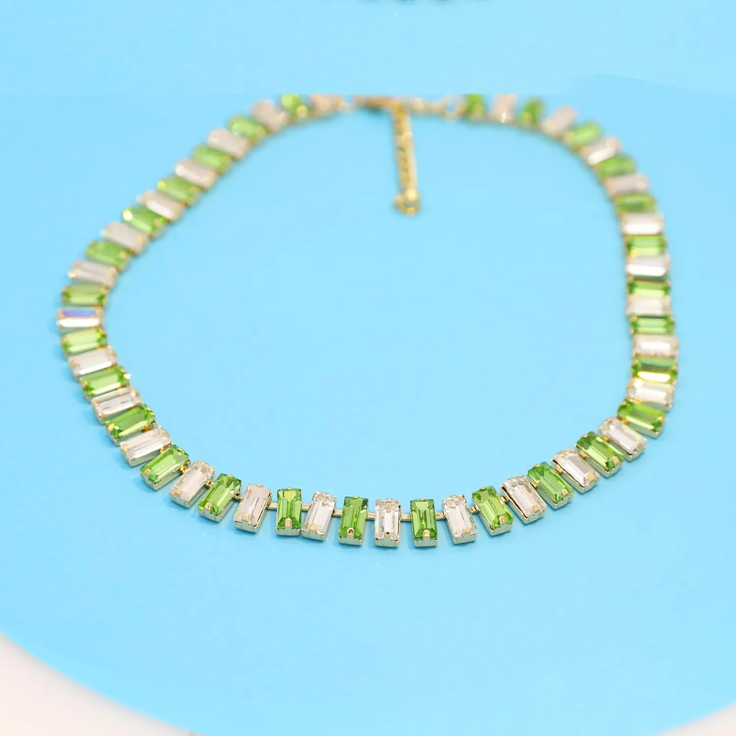 Crystal Rhinestone Choker Collar Necklace for Women Emerald Statement Piece Sparkly Colorful Crystal Neck Gold Chain Necklace