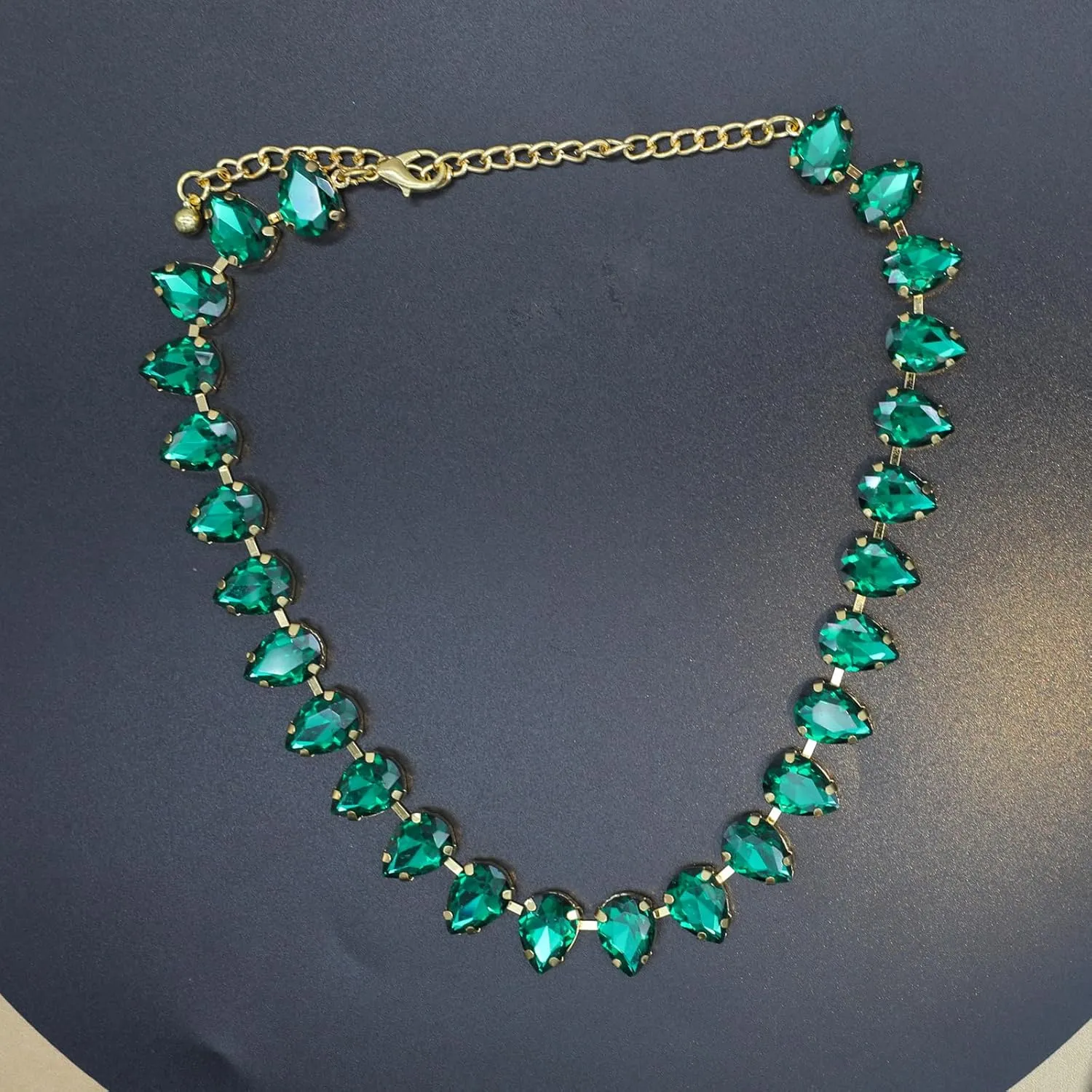 Crystal Rhinestone Choker Collar Necklace for Women Emerald Statement Piece Sparkly Colorful Crystal Neck Gold Chain Necklace
