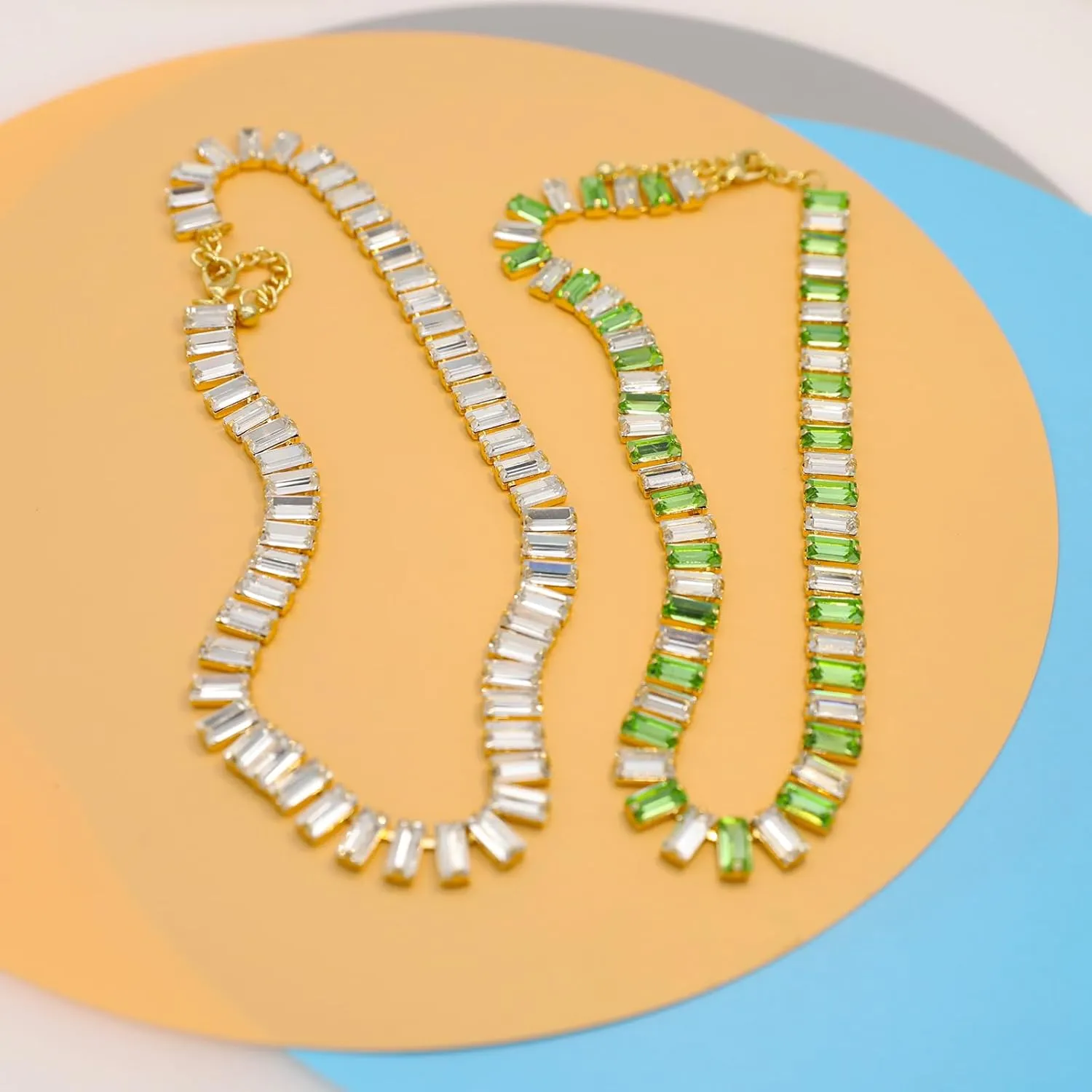 Crystal Rhinestone Choker Collar Necklace for Women Emerald Statement Piece Sparkly Colorful Crystal Neck Gold Chain Necklace