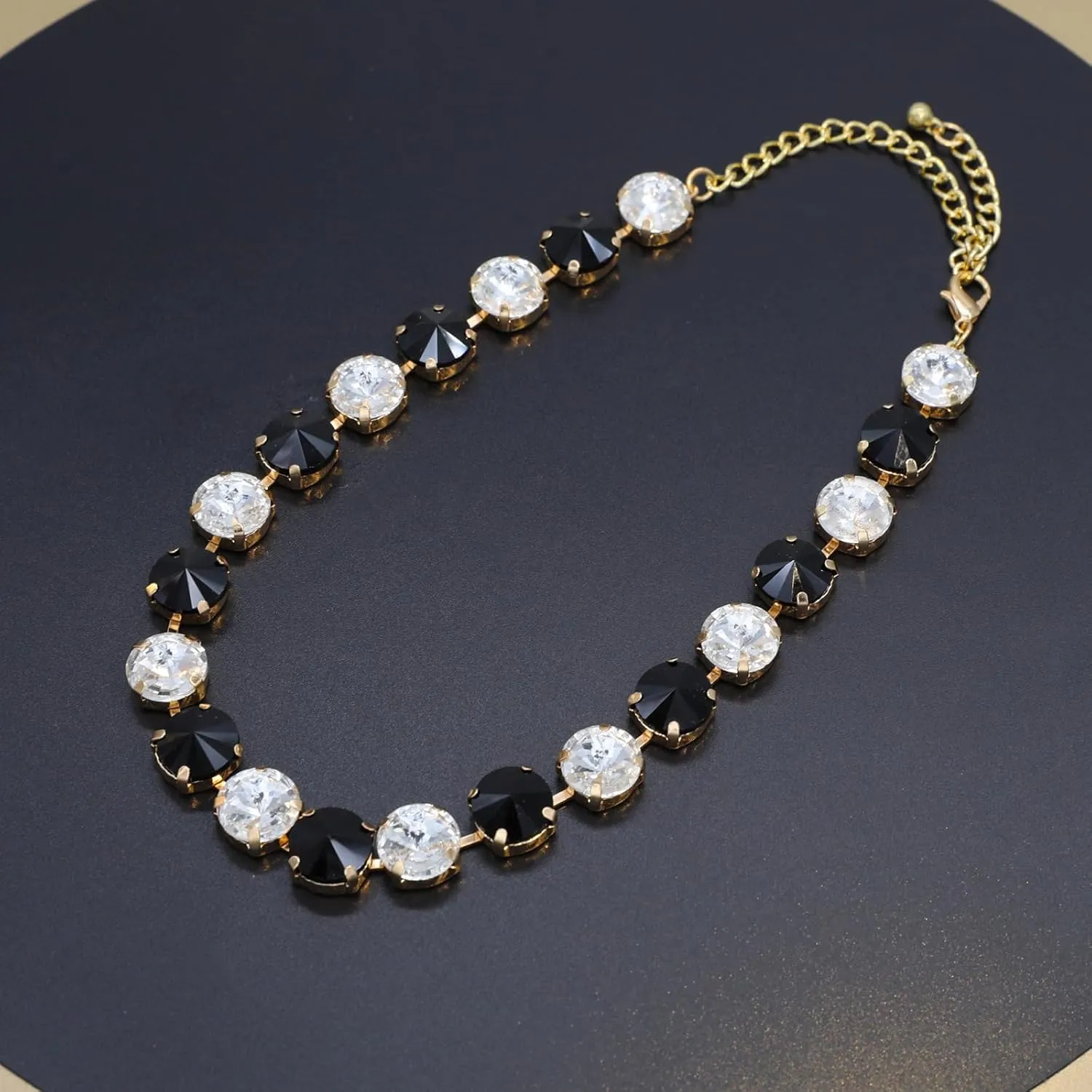 Crystal Rhinestone Choker Collar Necklace for Women Emerald Statement Piece Sparkly Colorful Crystal Neck Gold Chain Necklace