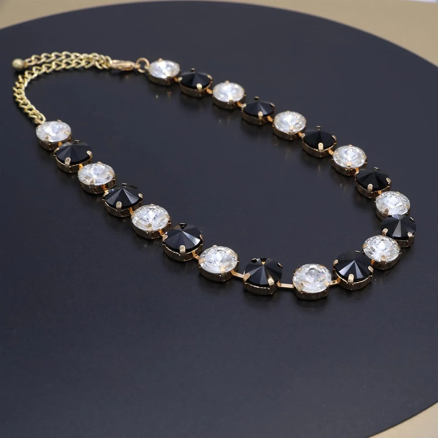 Crystal Rhinestone Choker Collar Necklace for Women Emerald Statement Piece Sparkly Colorful Crystal Neck Gold Chain Necklace