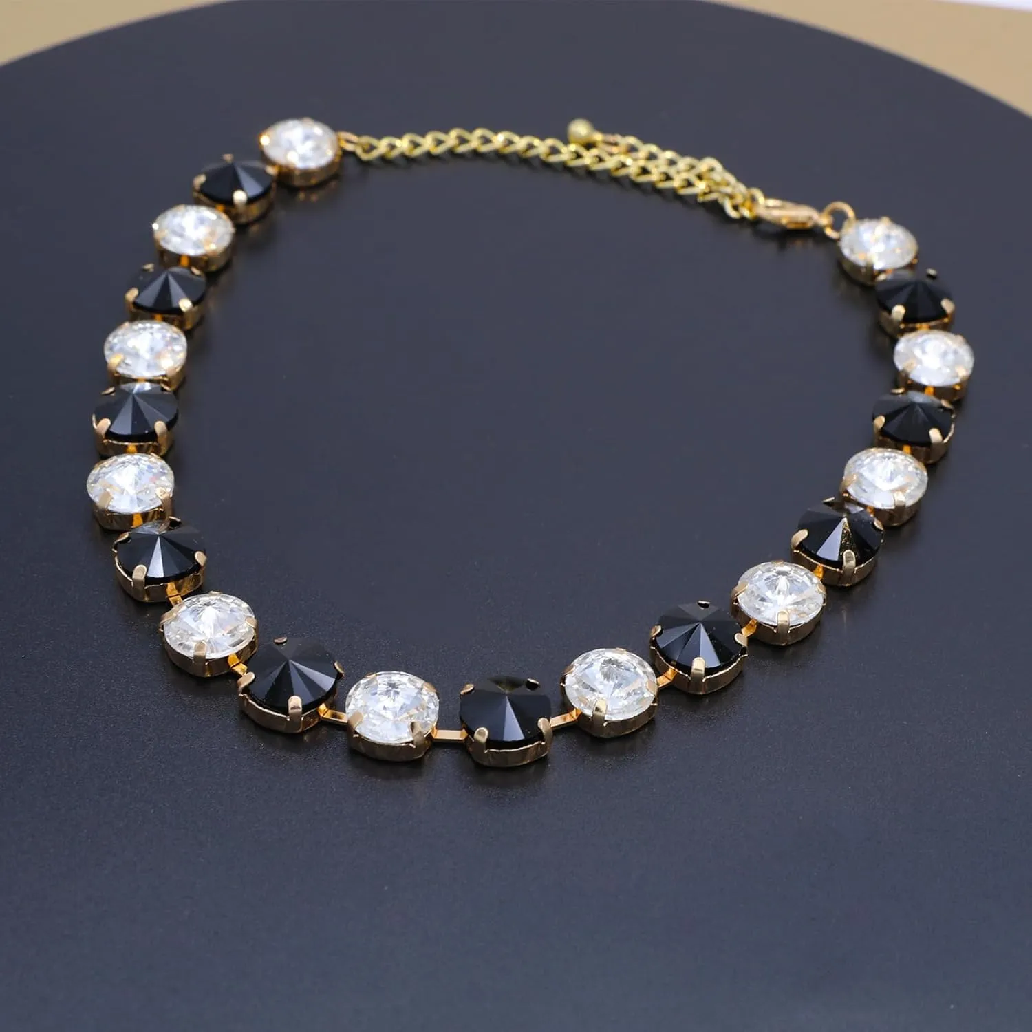 Crystal Rhinestone Choker Collar Necklace for Women Emerald Statement Piece Sparkly Colorful Crystal Neck Gold Chain Necklace