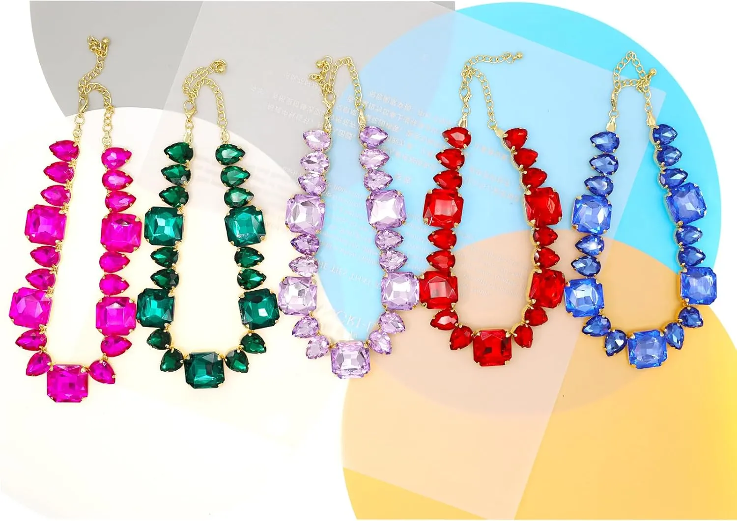 Crystal Rhinestone Choker Collar Necklace for Women Emerald Statement Piece Sparkly Colorful Crystal Neck Gold Chain Necklace