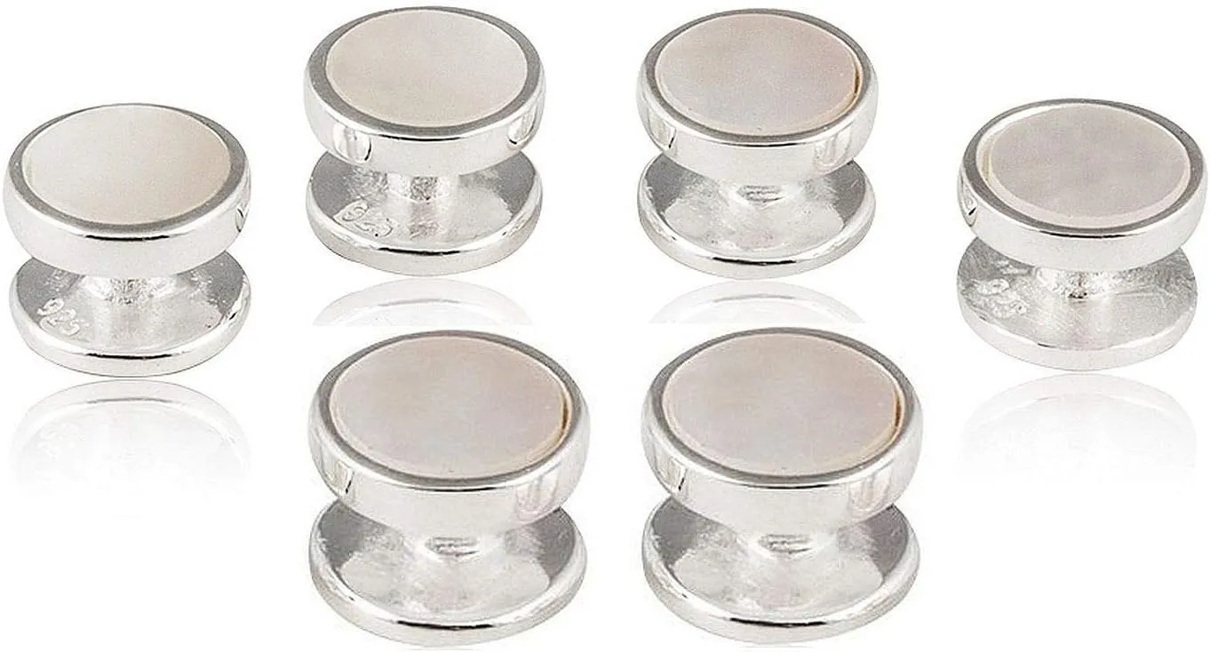 Cuff-Daddy Solid 925 Sterling Silver Mother of Pearl Shirt Stud Set - 6 Studs