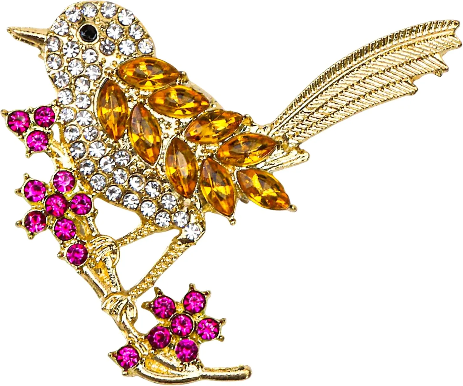 Dainty Bird Brooch Pin, Gold-Toned Swallow and Flower Lapel Pins for Women, Spring Rhinestone Jewelry, Floral Animal Dress Accessories, Sweet Delicacy Style, Lovely Fashion Ornament