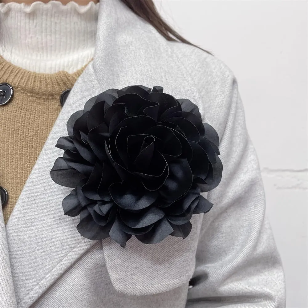 Dainty Camellia Flower Large Brooch Lapel Pins Delicate Elegant Handmade Big Fabric Rose Flower Brooches Pin Classic for Wedding Party Dance Banquet for Women Dress Suit Ceremony Clothes Accessories JewelryGifts 130mm
