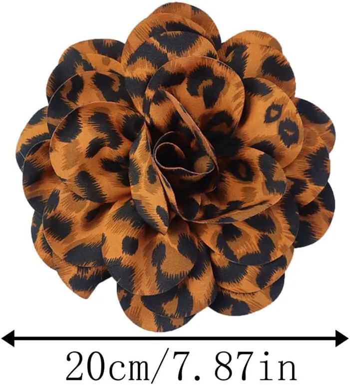 Dainty Fabric Leopard Rose Flower Large Brooch Lapel Pins Handmade Big Flower Brooches Pin Classic for Women Wedding Party Dance Banquet Dress Suit Clothes Accessories Jewelry Gifts 190mm