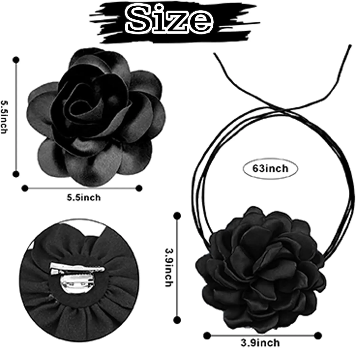 Dainty Satin Rose Flower Brooches Flower Choker Necklace for Women Camellia Floral Brooches Lapel Pins Big Floral Chokers for Wedding Dance Dress Clothes Accessories