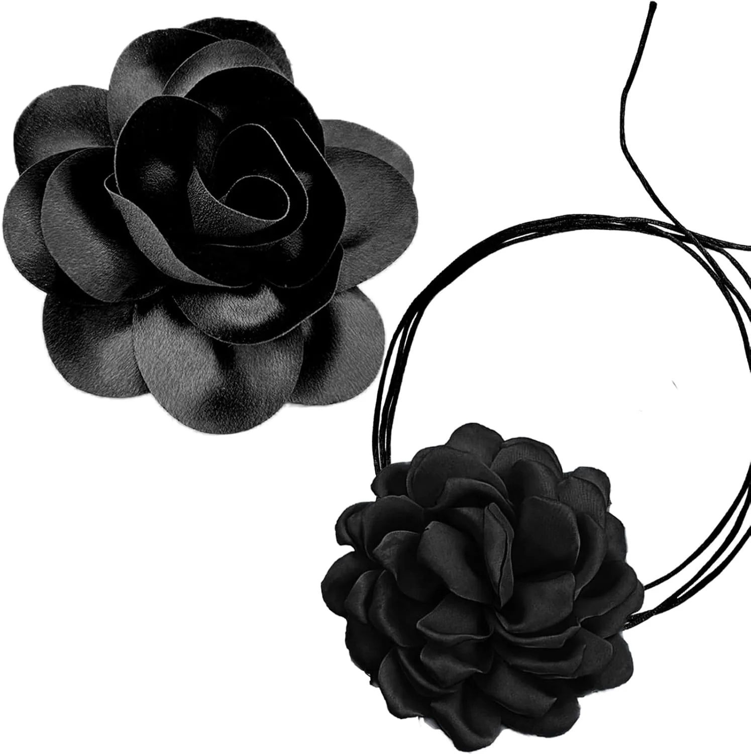 Dainty Satin Rose Flower Brooches Flower Choker Necklace for Women Camellia Floral Brooches Lapel Pins Big Floral Chokers for Wedding Dance Dress Clothes Accessories