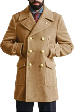 Dgoopd Men's Double Breasted Trench Coat Wool Blend Coat Notch Lapel Jacket Mid Length Pea Coat Fall Winter Jacket