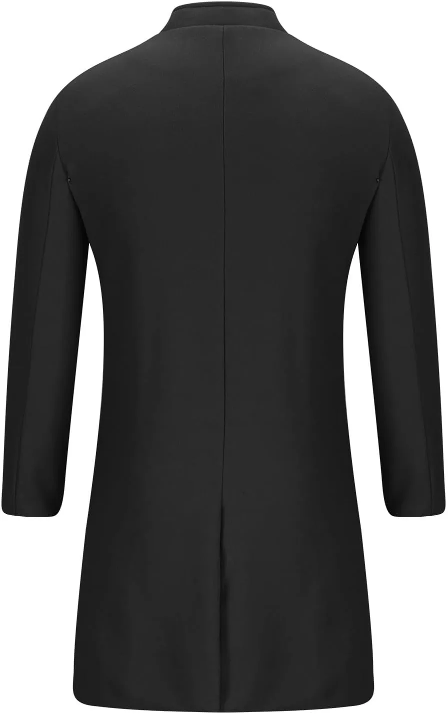 Dgoopd Mens Trench Coat Wool Blend Coat Open Front Cardigan Notch Lapel Jacket Business Casual Coat Long Pea Coat