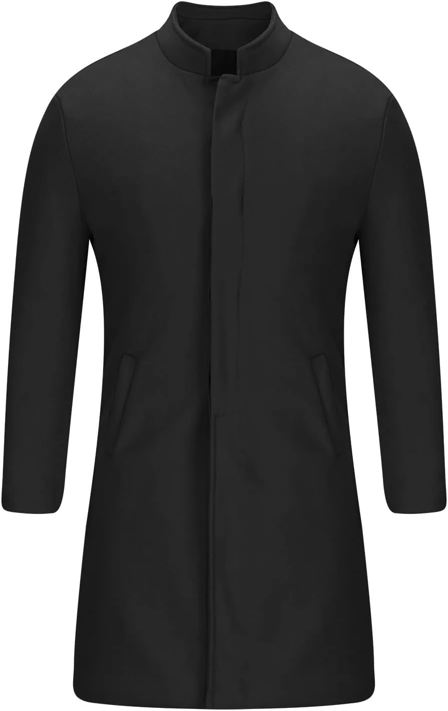 Dgoopd Mens Trench Coat Wool Blend Coat Open Front Cardigan Notch Lapel Jacket Business Casual Coat Long Pea Coat