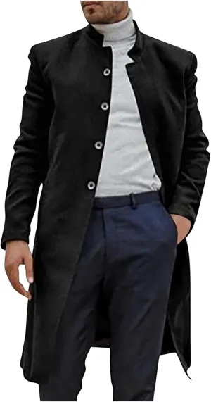 Dgoopd Mens Trench Coat Wool Blend Coat Open Front Cardigan Notch Lapel Jacket Business Casual Coat Long Pea Coat