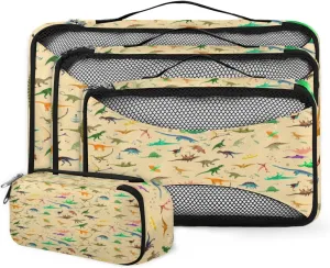 Dinosaur 4 Piece Packing Travel Organizer Cubes Set Mesh Fabric Ventilate Design Lightweight Travel Accessories 4 Sizes (Extra Large, Large, Medium, Small)