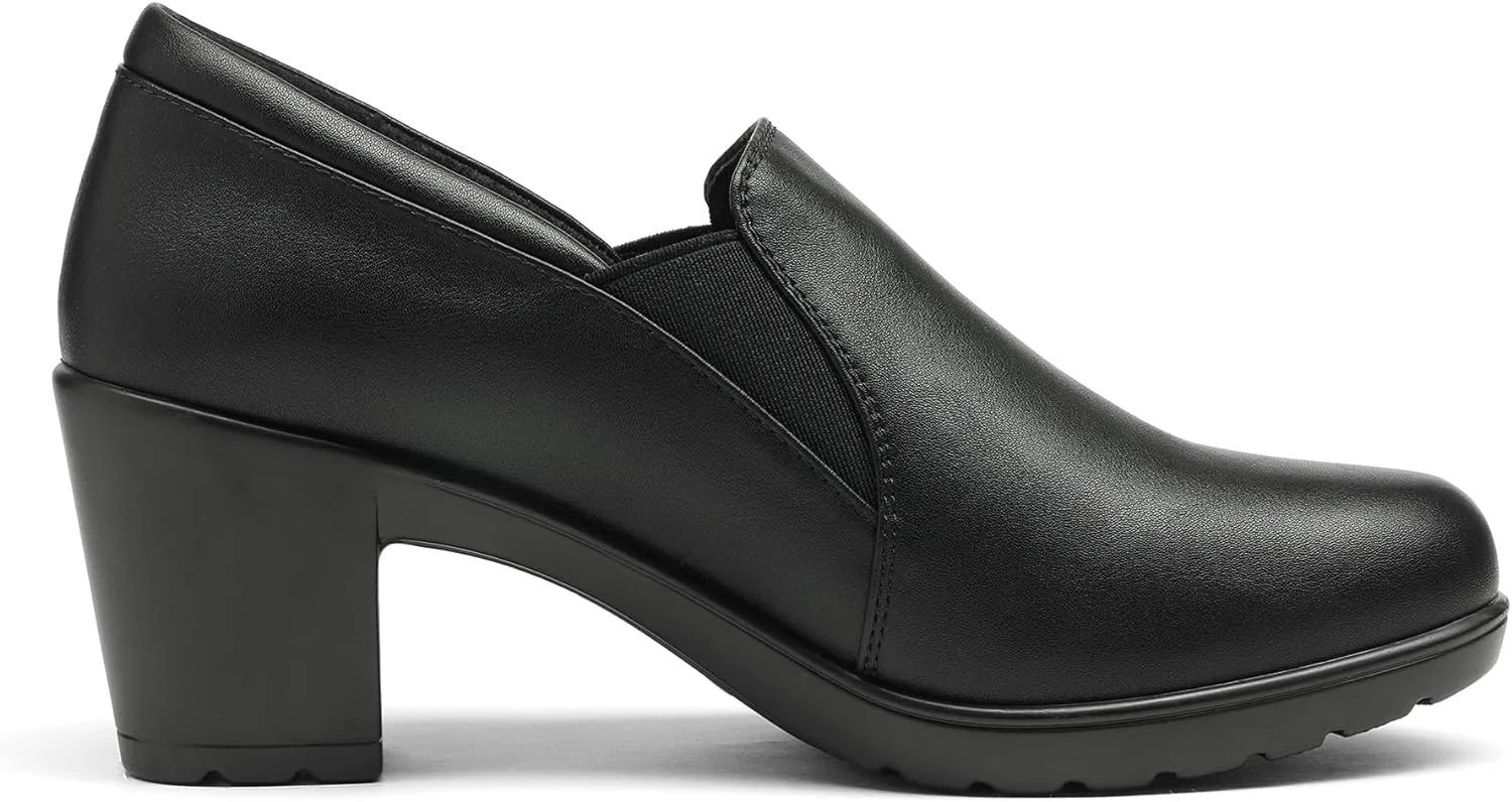 DREAM PAIRS Women's Low Chunky Block Heels Pumps Comfortable Slip-on Heeled Loafers Dress Work Shoes for Office Business