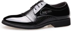 Dress Oxford for Men Lace Up Derby Shoes Round Toe Shiny Vegan Leather Anti-Slip Rubber Sole Slip Resistant Party (Color : Black, Size : 7)
