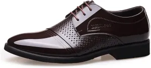 Dress Oxford for Men Lace Up Derby Shoes Round Toe Shiny Vegan Leather Anti-Slip Rubber Sole Slip Resistant Party (Color : Brown, Size : 7.5)