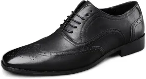 Dress Oxford Formal Shoes for Men Lace Up Brogue Embossed Burnished Wing Tip Vegan Leather Non Slip Resistant Rubber Sole Low Top Block Heel Wedding