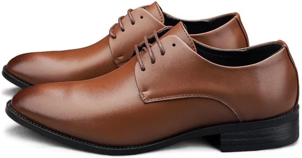 Dress Oxford Formal Shoes for Men Lace Up Vegan Leather Solid Derby Shoes Low Top Slip Resistant Rubber Sole Block Heel Anti-Slip Business