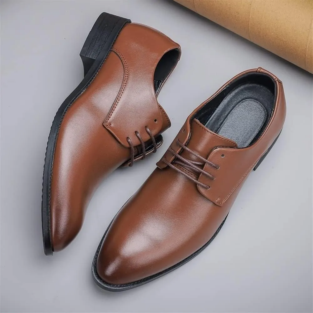 Dress Oxford Formal Shoes for Men Lace Up Vegan Leather Solid Derby Shoes Low Top Slip Resistant Rubber Sole Block Heel Anti-Slip Business