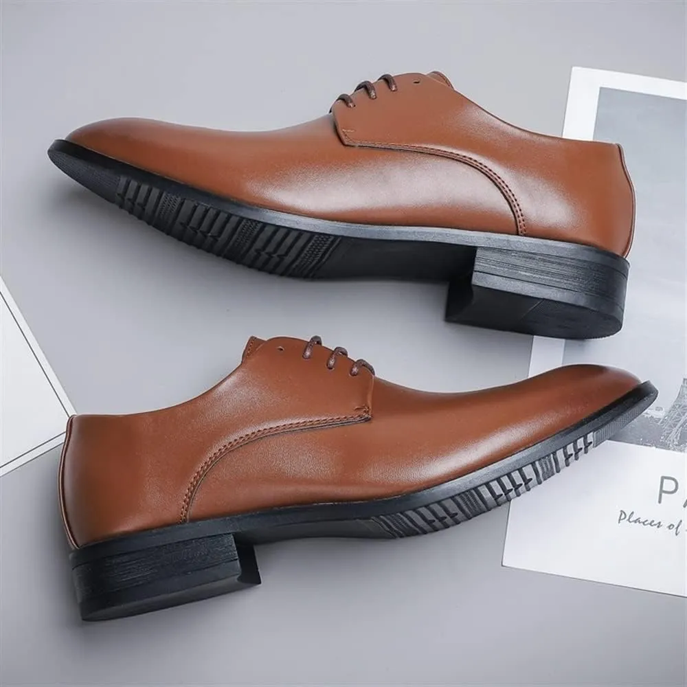 Dress Oxford Formal Shoes for Men Lace Up Vegan Leather Solid Derby Shoes Low Top Slip Resistant Rubber Sole Block Heel Anti-Slip Business