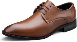 Dress Oxford Formal Shoes for Men Lace Up Vegan Leather Solid Derby Shoes Low Top Slip Resistant Rubber Sole Block Heel Anti-Slip Business