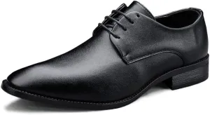 Dress Oxford Formal Shoes for Men Lace Up Vegan Leather Solid Derby Shoes Low Top Slip Resistant Rubber Sole Block Heel Anti-Slip Business