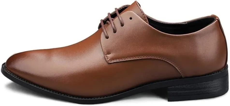 Dress Oxford Formal Shoes for Men Lace Up Vegan Leather Solid Derby Shoes Low Top Slip Resistant Rubber Sole Block Heel Anti-Slip Business