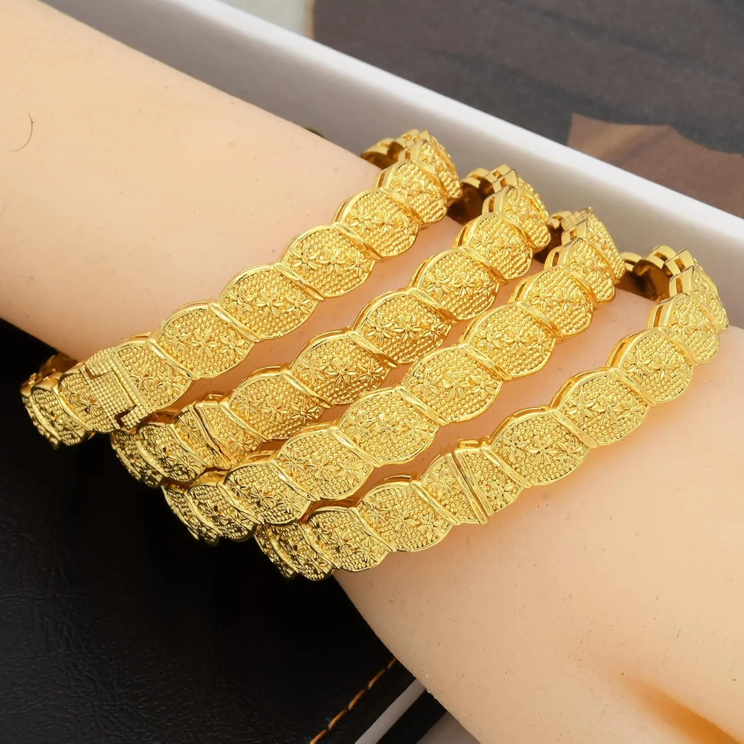 Dubai Gold Bangles for Women Indian African Wedding Bracelets 18K Gold Plated Ethiopian Bridal Jewelry