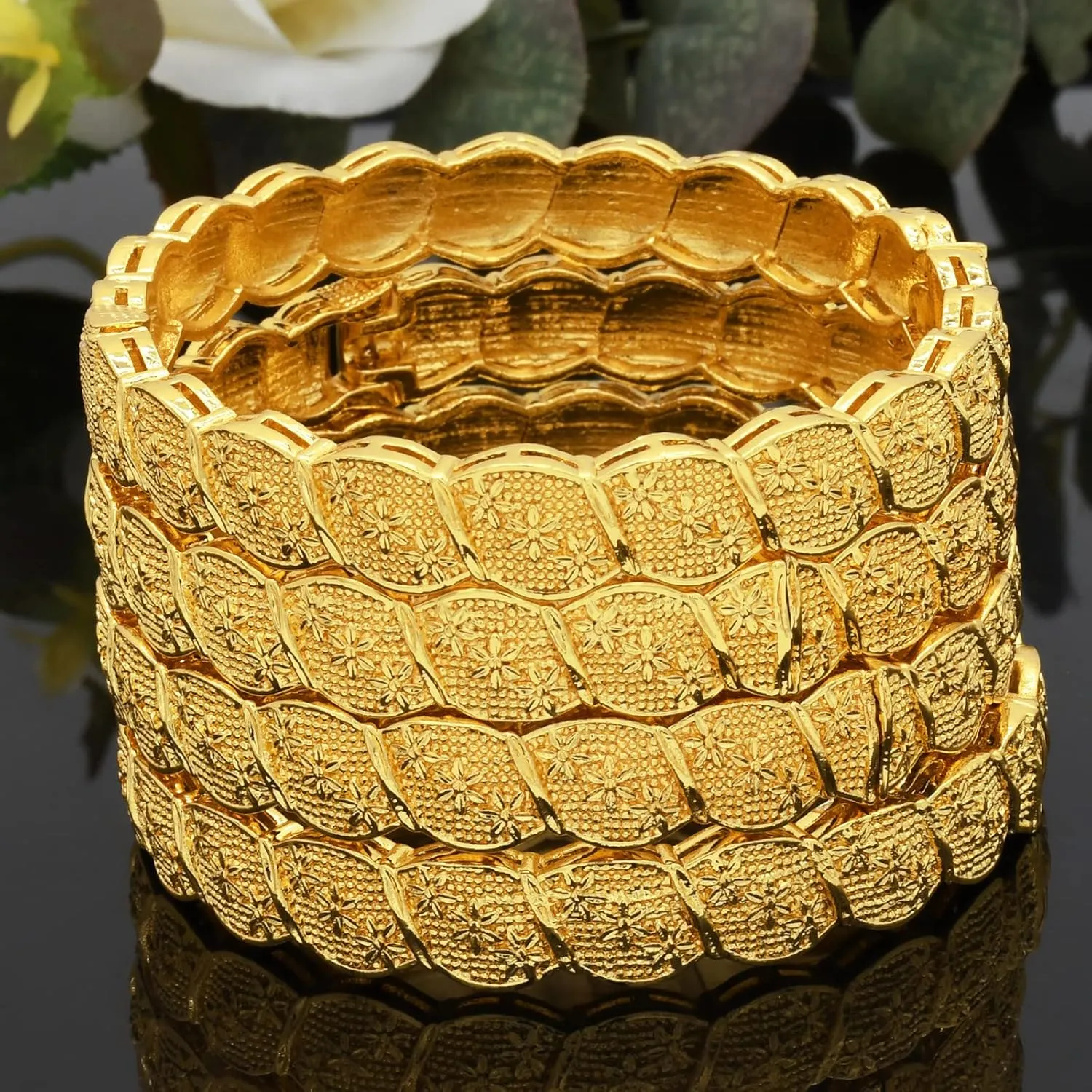 Dubai Gold Bangles for Women Indian African Wedding Bracelets 18K Gold Plated Ethiopian Bridal Jewelry