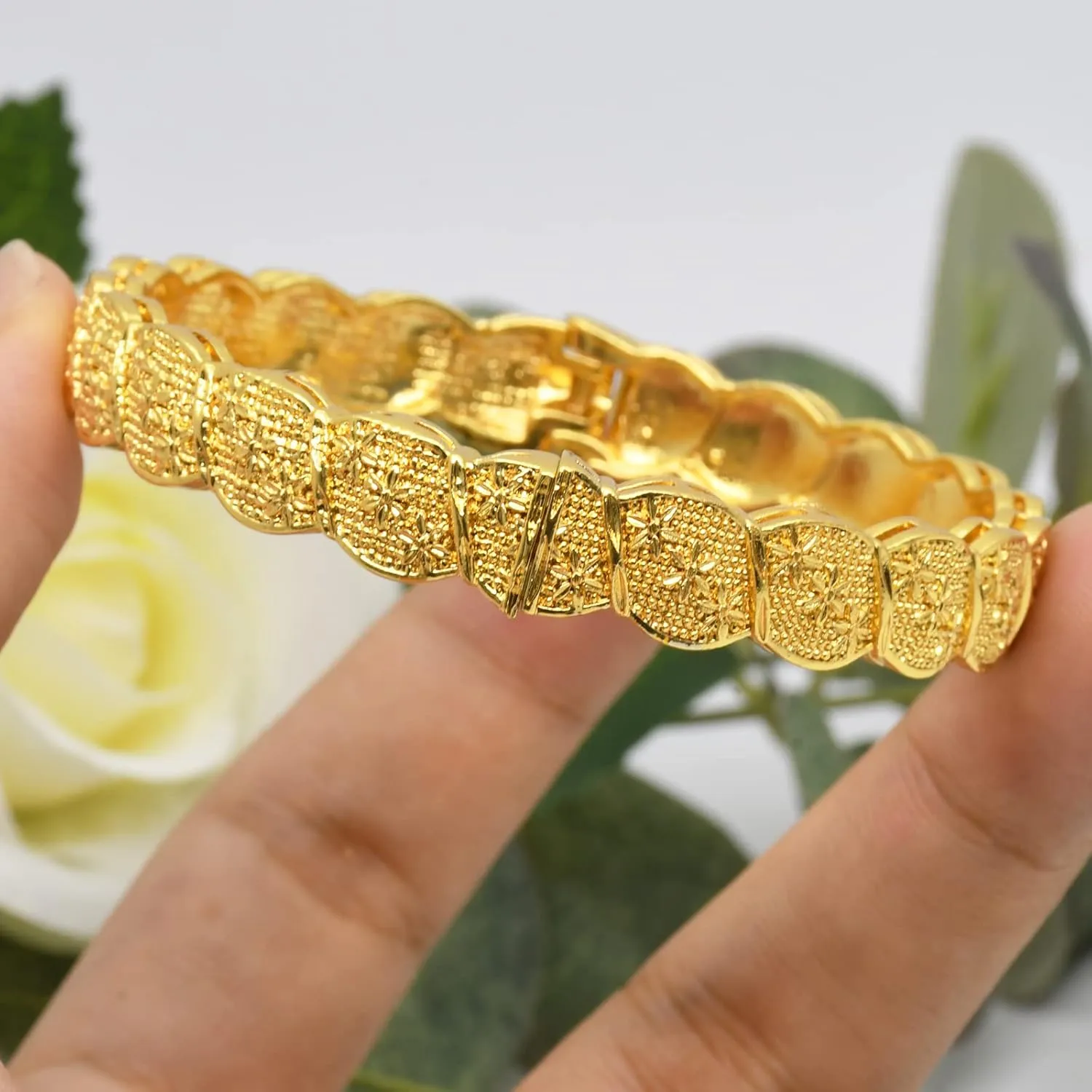 Dubai Gold Bangles for Women Indian African Wedding Bracelets 18K Gold Plated Ethiopian Bridal Jewelry