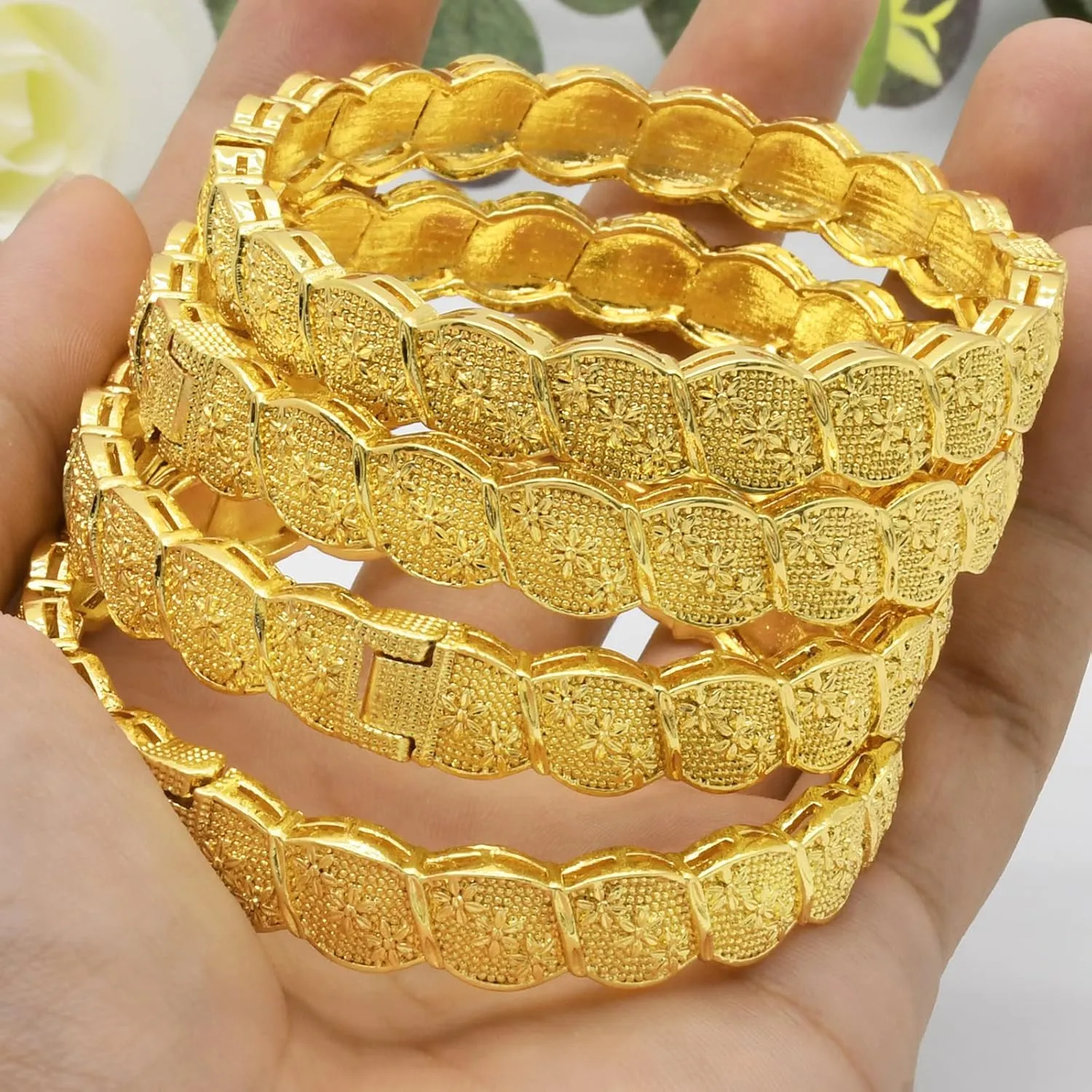 Dubai Gold Bangles for Women Indian African Wedding Bracelets 18K Gold Plated Ethiopian Bridal Jewelry