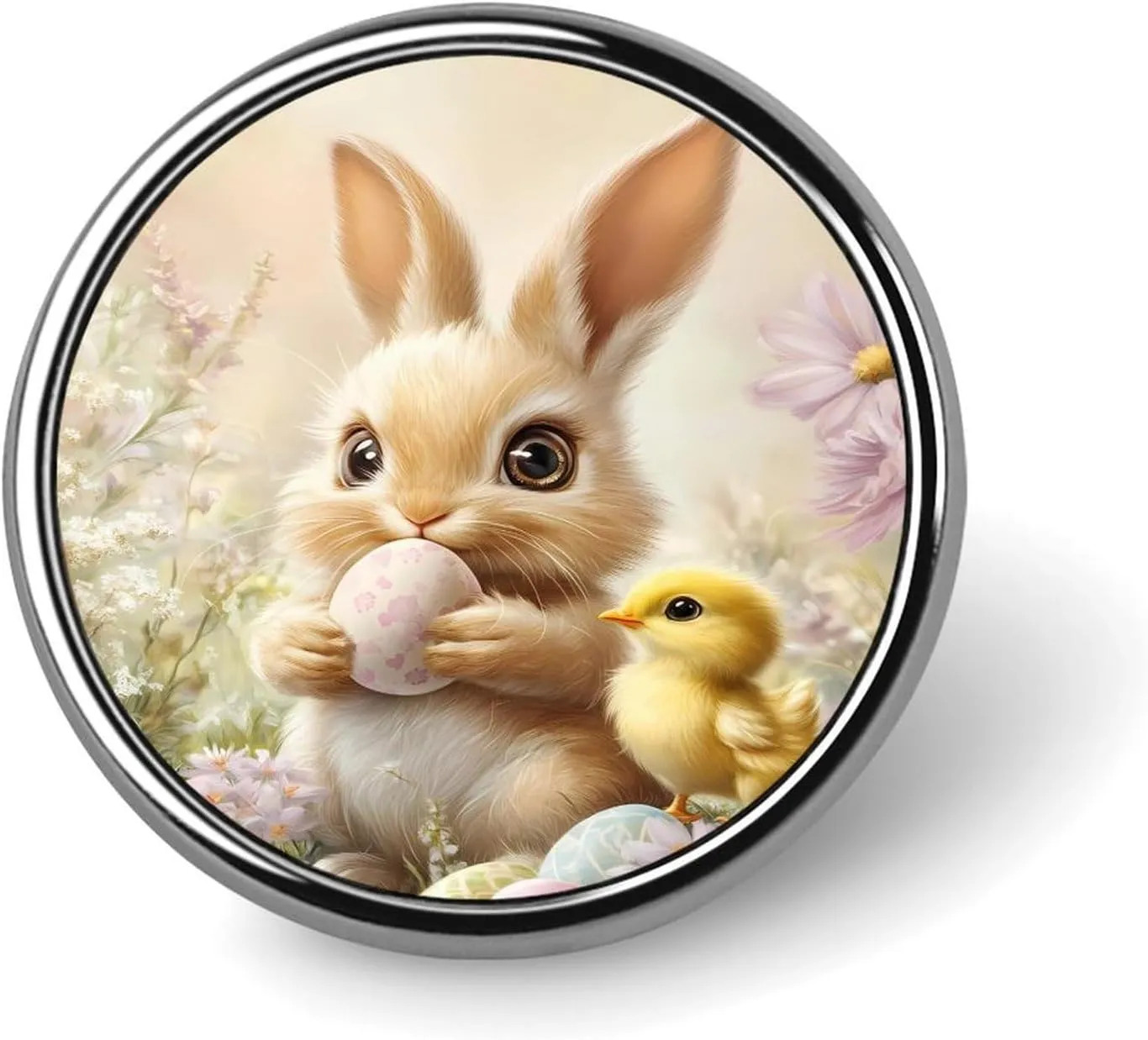 Easter Bunny And Chicken Pin Enamel Lapel Pins Round Badge Brooches Clothing Decoration for Women Men