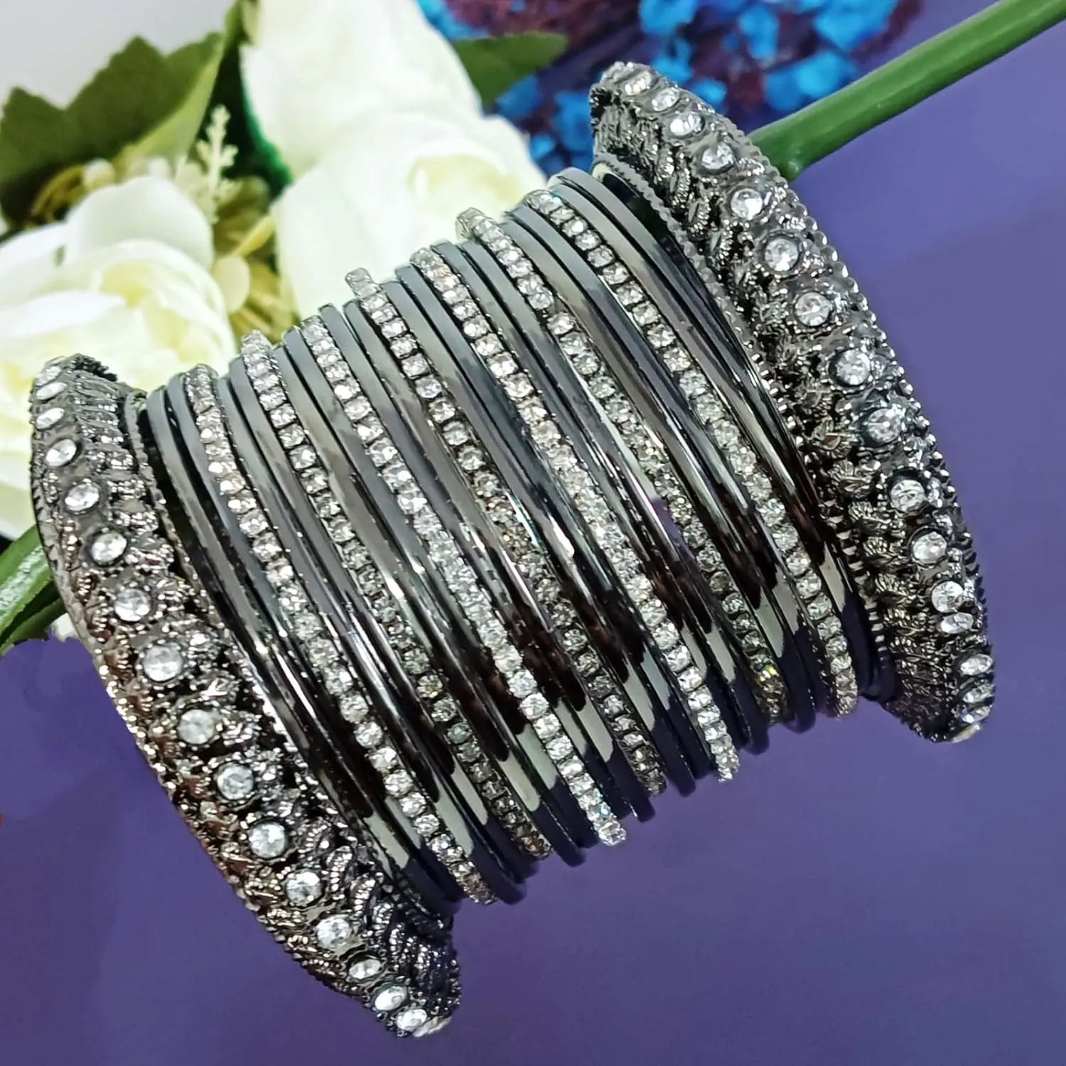 Efulgenz Boho Vintage Antique Gypsy Tribal Indian Oxidized Crystal Bracelets Bangle Set Jewelry