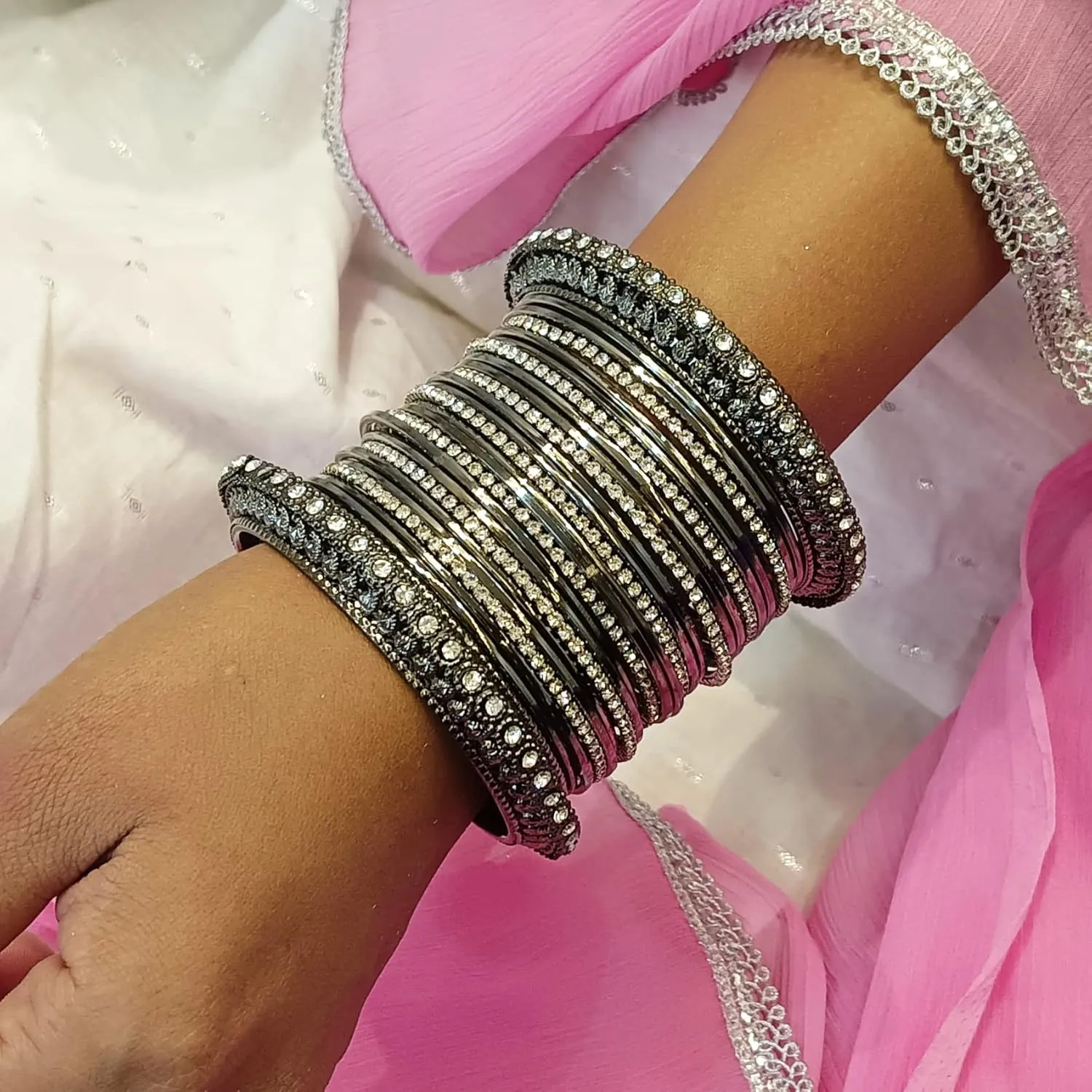 Efulgenz Boho Vintage Antique Gypsy Tribal Indian Oxidized Crystal Bracelets Bangle Set Jewelry